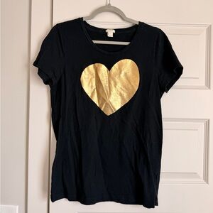 J. Crew black T-Shirt with Gold Heart. Large